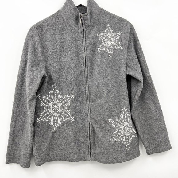 Croft & Barrow Fleece Full Zip Snowflake Embroidered Christmas Jacket Medium - Picture 1 of 8
